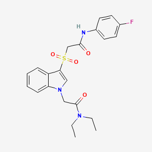 molecular formula C22H24FN3O4S B2945330 N,N-diethyl-2-(3-((2-((4-fluorophenyl)amino)-2-oxoethyl)sulfonyl)-1H-indol-1-yl)acetamide CAS No. 878056-17-8