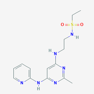 molecular formula C14H20N6O2S B2945369 N-(2-((2-methyl-6-(pyridin-2-ylamino)pyrimidin-4-yl)amino)ethyl)ethanesulfonamide CAS No. 1428356-09-5