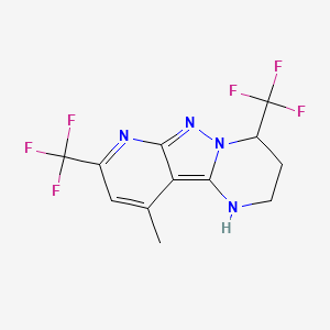 molecular formula C12H10F6N4 B2945419 13-methyl-6,11-bis(trifluoromethyl)-3,7,8,10-tetrazatricyclo[7.4.0.02,7]trideca-1,8,10,12-tetraene CAS No. 832141-55-6