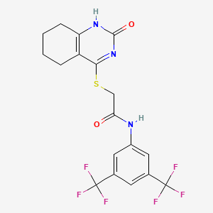molecular formula C18H15F6N3O2S B2945467 N-(3,5-bis(trifluoromethyl)phenyl)-2-((2-oxo-1,2,5,6,7,8-hexahydroquinazolin-4-yl)thio)acetamide CAS No. 898444-20-7
