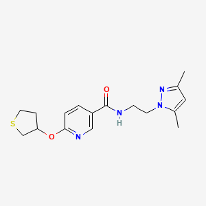 molecular formula C17H22N4O2S B2945518 N-(2-(3,5-dimethyl-1H-pyrazol-1-yl)ethyl)-6-((tetrahydrothiophen-3-yl)oxy)nicotinamide CAS No. 2034393-96-7