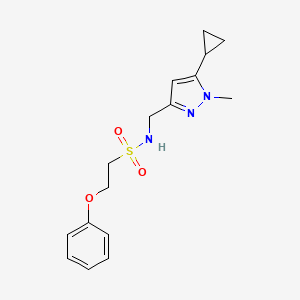 molecular formula C16H21N3O3S B2945530 N-((5-cyclopropyl-1-methyl-1H-pyrazol-3-yl)methyl)-2-phenoxyethanesulfonamide CAS No. 1448072-35-2