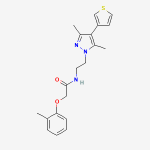 molecular formula C20H23N3O2S B2945573 N-(2-(3,5-dimethyl-4-(thiophen-3-yl)-1H-pyrazol-1-yl)ethyl)-2-(o-tolyloxy)acetamide CAS No. 2034324-94-0