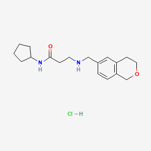 molecular formula C18H27ClN2O2 B2945663 N-Cyclopentyl-3-(3,4-dihydro-1H-isochromen-6-ylmethylamino)propanamide;hydrochloride CAS No. 2418716-62-6