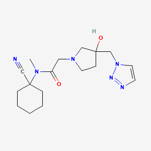 molecular formula C17H26N6O2 B2945677 N-(1-Cyanocyclohexyl)-2-[3-hydroxy-3-(triazol-1-ylmethyl)pyrrolidin-1-yl]-N-methylacetamide CAS No. 2223798-71-6