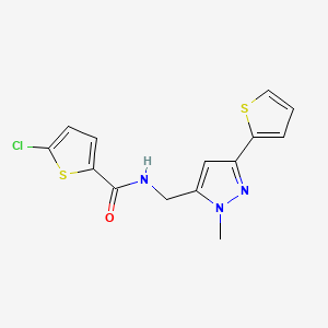 molecular formula C14H12ClN3OS2 B2945741 5-chloro-N-{[1-methyl-3-(thiophen-2-yl)-1H-pyrazol-5-yl]methyl}thiophene-2-carboxamide CAS No. 2309753-02-2