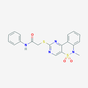 molecular formula C19H16N4O3S2 B2945761 2-((6-methyl-5,5-dioxido-6H-benzo[c]pyrimido[4,5-e][1,2]thiazin-2-yl)thio)-N-phenylacetamide CAS No. 895101-73-2