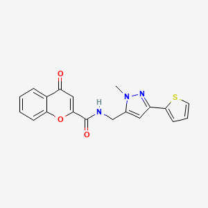 molecular formula C19H15N3O3S B2945776 N-{[1-methyl-3-(thiophen-2-yl)-1H-pyrazol-5-yl]methyl}-4-oxo-4H-chromene-2-carboxamide CAS No. 2319723-13-0