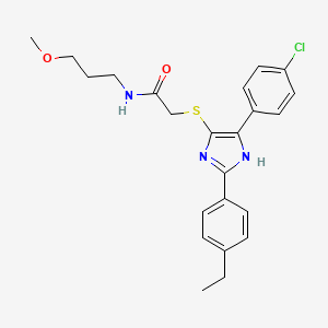 molecular formula C23H26ClN3O2S B2945808 2-{[5-(4-CHLOROPHENYL)-2-(4-ETHYLPHENYL)-1H-IMIDAZOL-4-YL]SULFANYL}-N-(3-METHOXYPROPYL)ACETAMIDE CAS No. 901241-64-3