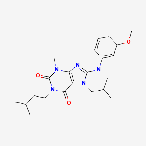 molecular formula C22H29N5O3 B2945812 9-(3-methoxyphenyl)-1,7-dimethyl-3-(3-methylbutyl)-1H,2H,3H,4H,6H,7H,8H,9H-pyrimido[1,2-g]purine-2,4-dione CAS No. 848673-68-7