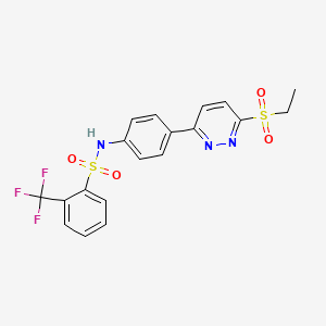 molecular formula C19H16F3N3O4S2 B2945877 N-(4-(6-(ethylsulfonyl)pyridazin-3-yl)phenyl)-2-(trifluoromethyl)benzenesulfonamide CAS No. 921815-84-1