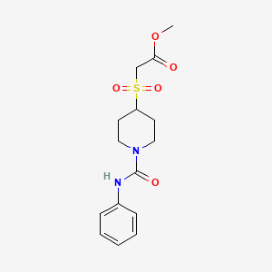 molecular formula C15H20N2O5S B2945898 Methyl 2-((1-(phenylcarbamoyl)piperidin-4-yl)sulfonyl)acetate CAS No. 2034422-85-8