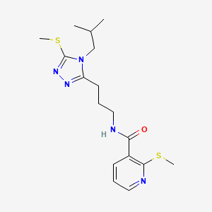 molecular formula C17H25N5OS2 B2945914 N-{3-[4-(2-methylpropyl)-5-(methylsulfanyl)-4H-1,2,4-triazol-3-yl]propyl}-2-(methylsulfanyl)pyridine-3-carboxamide CAS No. 1111588-89-6