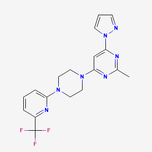 molecular formula C18H18F3N7 B2945944 2-methyl-4-(1H-pyrazol-1-yl)-6-{4-[6-(trifluoromethyl)pyridin-2-yl]piperazin-1-yl}pyrimidine CAS No. 2415538-36-0