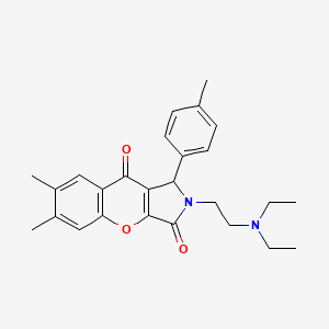 molecular formula C26H30N2O3 B2945948 2-(2-(Diethylamino)ethyl)-6,7-dimethyl-1-(p-tolyl)-1,2-dihydrochromeno[2,3-c]pyrrole-3,9-dione CAS No. 631888-37-4