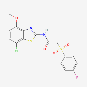 molecular formula C16H12ClFN2O4S2 B2945988 N-(7-chloro-4-methoxy-1,3-benzothiazol-2-yl)-2-(4-fluorobenzenesulfonyl)acetamide CAS No. 886950-53-4