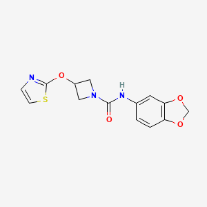 molecular formula C14H13N3O4S B2946022 N-(2H-1,3-benzodioxol-5-yl)-3-(1,3-thiazol-2-yloxy)azetidine-1-carboxamide CAS No. 1705346-56-0