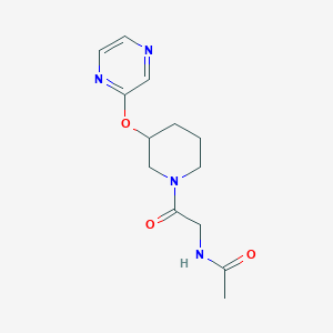 molecular formula C13H18N4O3 B2946065 N-(2-oxo-2-(3-(pyrazin-2-yloxy)piperidin-1-yl)ethyl)acetamide CAS No. 2034474-14-9