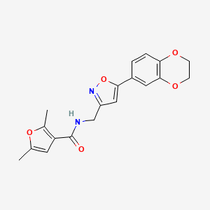 molecular formula C19H18N2O5 B2946072 N-((5-(2,3-dihydrobenzo[b][1,4]dioxin-6-yl)isoxazol-3-yl)methyl)-2,5-dimethylfuran-3-carboxamide CAS No. 1207009-04-8