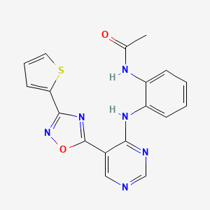 molecular formula C18H14N6O2S B2946084 N-(2-((5-(3-(thiophen-2-yl)-1,2,4-oxadiazol-5-yl)pyrimidin-4-yl)amino)phenyl)acetamide CAS No. 2034387-31-8