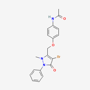 molecular formula C19H18BrN3O3 B2946106 N-(4-((4-Bromo-2-methyl-5-oxo-1-phenyl-3-pyrazolin-3-YL)methoxy)phenyl)ethanamide CAS No. 1022722-45-7