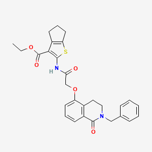 molecular formula C28H28N2O5S B2946178 ethyl 2-(2-((2-benzyl-1-oxo-1,2,3,4-tetrahydroisoquinolin-5-yl)oxy)acetamido)-5,6-dihydro-4H-cyclopenta[b]thiophene-3-carboxylate CAS No. 850905-68-9