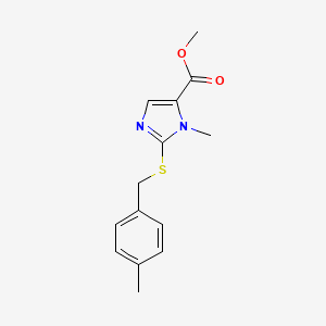 molecular formula C14H16N2O2S B2946192 Methyl 1-methyl-2-((4-methylbenzyl)sulfanyl)-1H-imidazole-5-carboxylate CAS No. 338420-88-5