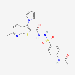 molecular formula C22H21N5O4S2 B2946209 N-{4-[(2-{[4,6-dimethyl-3-(1H-pyrrol-1-yl)thieno[2,3-b]pyridin-2-yl]carbonyl}hydrazino)sulfonyl]phenyl}acetamide CAS No. 478029-17-3