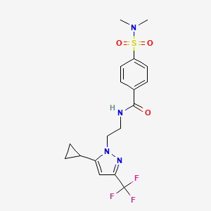 molecular formula C18H21F3N4O3S B2946240 N-{2-[5-cyclopropyl-3-(trifluoromethyl)-1H-pyrazol-1-yl]ethyl}-4-(dimethylsulfamoyl)benzamide CAS No. 1797665-98-5