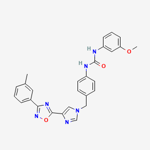 molecular formula C27H24N6O3 B2946311 3-(3-methoxyphenyl)-1-[4-({4-[3-(3-methylphenyl)-1,2,4-oxadiazol-5-yl]-1H-imidazol-1-yl}methyl)phenyl]urea CAS No. 1358050-19-7