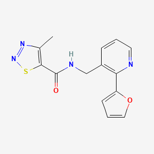 molecular formula C14H12N4O2S B2946325 N-((2-(furan-2-yl)pyridin-3-yl)methyl)-4-methyl-1,2,3-thiadiazole-5-carboxamide CAS No. 2034268-14-7