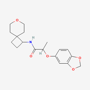 molecular formula C18H23NO5 B2946326 2-(2H-1,3-benzodioxol-5-yloxy)-N-{7-oxaspiro[3.5]nonan-1-yl}propanamide CAS No. 2320515-90-8