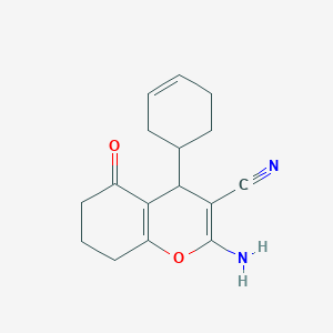 molecular formula C16H18N2O2 B2946370 2-amino-4-(cyclohex-3-en-1-yl)-5-oxo-5,6,7,8-tetrahydro-4H-chromene-3-carbonitrile CAS No. 275360-60-6