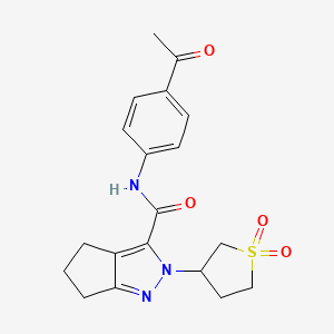 molecular formula C19H21N3O4S B2946412 N-(4-acetylphenyl)-2-(1,1-dioxo-1lambda6-thiolan-3-yl)-2H,4H,5H,6H-cyclopenta[c]pyrazole-3-carboxamide CAS No. 2310206-39-2
