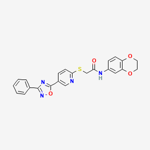 molecular formula C23H18N4O4S B2946436 N-(2,3-dihydro-1,4-benzodioxin-6-yl)-2-{[5-(3-phenyl-1,2,4-oxadiazol-5-yl)pyridin-2-yl]sulfanyl}acetamide CAS No. 1251572-32-3