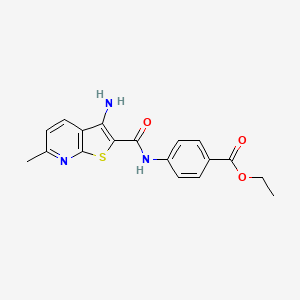 molecular formula C18H17N3O3S B2946457 Ethyl 4-(3-amino-6-methylthieno[2,3-b]pyridine-2-carboxamido)benzoate CAS No. 881077-06-1