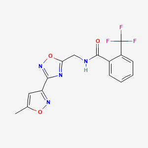 molecular formula C15H11F3N4O3 B2946502 N-((3-(5-methylisoxazol-3-yl)-1,2,4-oxadiazol-5-yl)methyl)-2-(trifluoromethyl)benzamide CAS No. 2034466-93-6