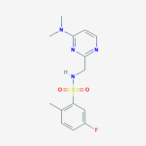molecular formula C14H17FN4O2S B2946611 N-((4-(dimethylamino)pyrimidin-2-yl)methyl)-5-fluoro-2-methylbenzenesulfonamide CAS No. 1797251-77-4