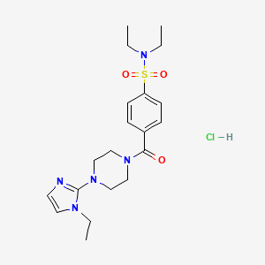 molecular formula C20H30ClN5O3S B2946638 N,N-diethyl-4-(4-(1-ethyl-1H-imidazol-2-yl)piperazine-1-carbonyl)benzenesulfonamide hydrochloride CAS No. 1189694-45-8