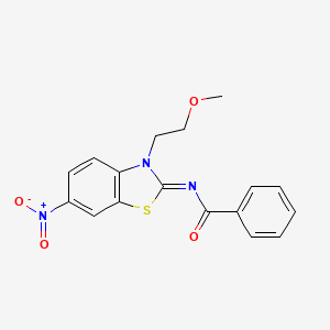 molecular formula C17H15N3O4S B2946667 N-[(2Z)-3-(2-methoxyethyl)-6-nitro-2,3-dihydro-1,3-benzothiazol-2-ylidene]benzamide CAS No. 864976-59-0