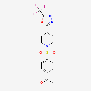 molecular formula C16H16F3N3O4S B2946681 1-[4-({4-[5-(trifluoromethyl)-1,3,4-oxadiazol-2-yl]piperidin-1-yl}sulfonyl)phenyl]ethan-1-one CAS No. 1706202-77-8