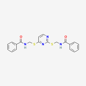molecular formula C20H18N4O2S2 B2946723 N-{[(2-{[(PHENYLFORMAMIDO)METHYL]SULFANYL}PYRIMIDIN-4-YL)SULFANYL]METHYL}BENZAMIDE CAS No. 162331-19-3
