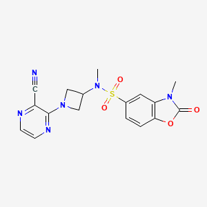 molecular formula C17H16N6O4S B2946731 N-[1-(3-cyanopyrazin-2-yl)azetidin-3-yl]-N,3-dimethyl-2-oxo-2,3-dihydro-1,3-benzoxazole-5-sulfonamide CAS No. 2380180-79-8