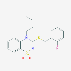 molecular formula C18H19FN2O2S2 B2946737 4-butyl-3-((2-fluorobenzyl)thio)-4H-benzo[e][1,2,4]thiadiazine 1,1-dioxide CAS No. 893790-41-5