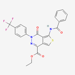 molecular formula C23H16F3N3O4S B2946830 Ethyl 5-benzamido-4-oxo-3-(4-(trifluoromethyl)phenyl)-3,4-dihydrothieno[3,4-d]pyridazine-1-carboxylate CAS No. 851951-11-6