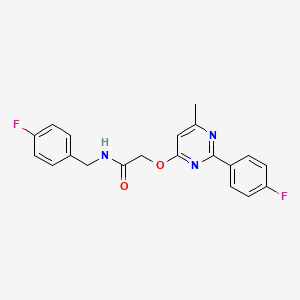 molecular formula C20H17F2N3O2 B2946836 2-{[2-(4-Fluorophenyl)-6-methylpyrimidin-4-YL]oxy}-N-[(4-fluorophenyl)methyl]acetamide CAS No. 1358214-12-6