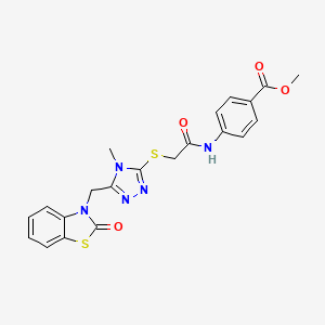 molecular formula C21H19N5O4S2 B2946840 methyl 4-(2-((4-methyl-5-((2-oxobenzo[d]thiazol-3(2H)-yl)methyl)-4H-1,2,4-triazol-3-yl)thio)acetamido)benzoate CAS No. 847400-53-7