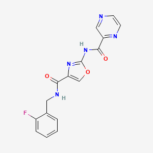 molecular formula C16H12FN5O3 B2946842 N-(2-fluorobenzyl)-2-(pyrazine-2-carboxamido)oxazole-4-carboxamide CAS No. 1396886-72-8