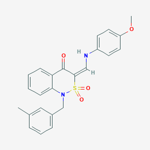 molecular formula C24H22N2O4S B2946883 (3E)-3-{[(4-methoxyphenyl)amino]methylene}-1-(3-methylbenzyl)-1H-2,1-benzothiazin-4(3H)-one 2,2-dioxide CAS No. 892304-21-1