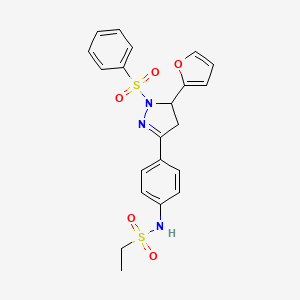molecular formula C21H21N3O5S2 B2946885 N-(4-(5-(furan-2-yl)-1-(phenylsulfonyl)-4,5-dihydro-1H-pyrazol-3-yl)phenyl)ethanesulfonamide CAS No. 851781-57-2